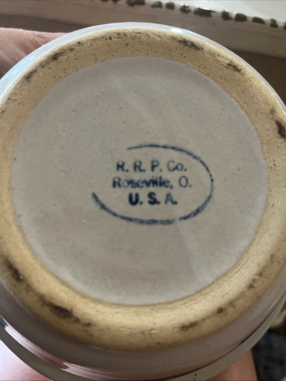 Vintage RRP Co 9.5 Inch Stoneware Mixing Bowl Double Blue Stripe Ohio USA - Picture 5 of 5
